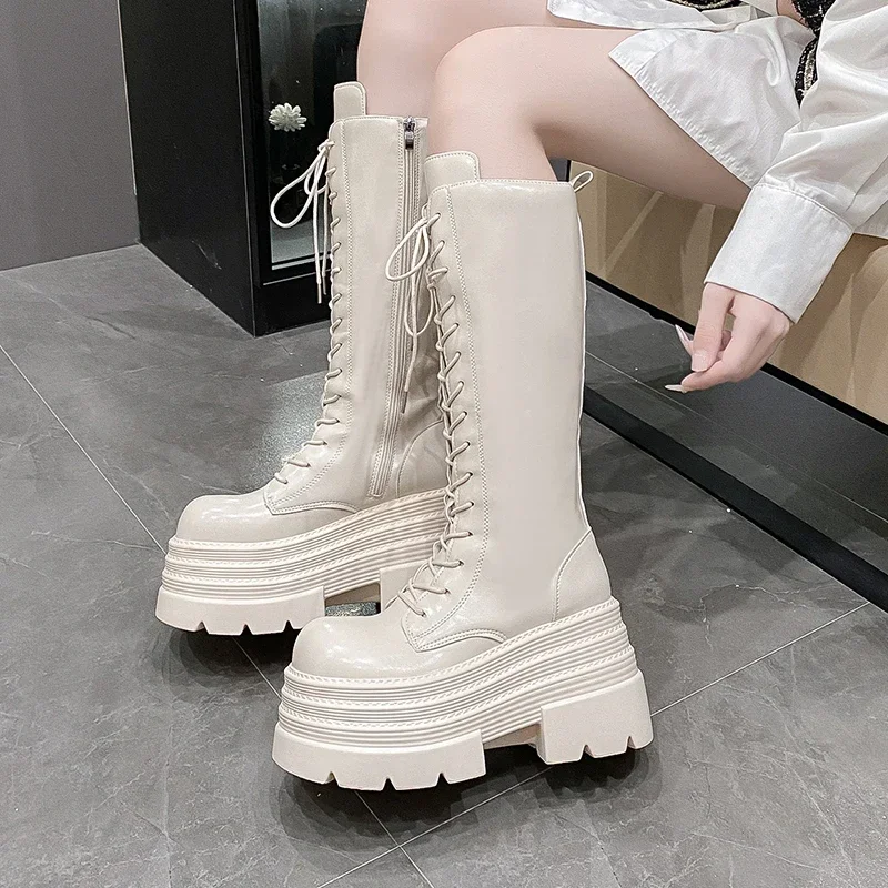 Knee High Boots Women - 10CM 새로운 여성 로마 롱 부츠