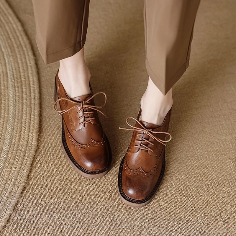 새로운 봄 여성 로퍼 정품 가죽 신발 라운드 토 스퀘어 - Oxford Lace Up Women 리뷰 및 가격
