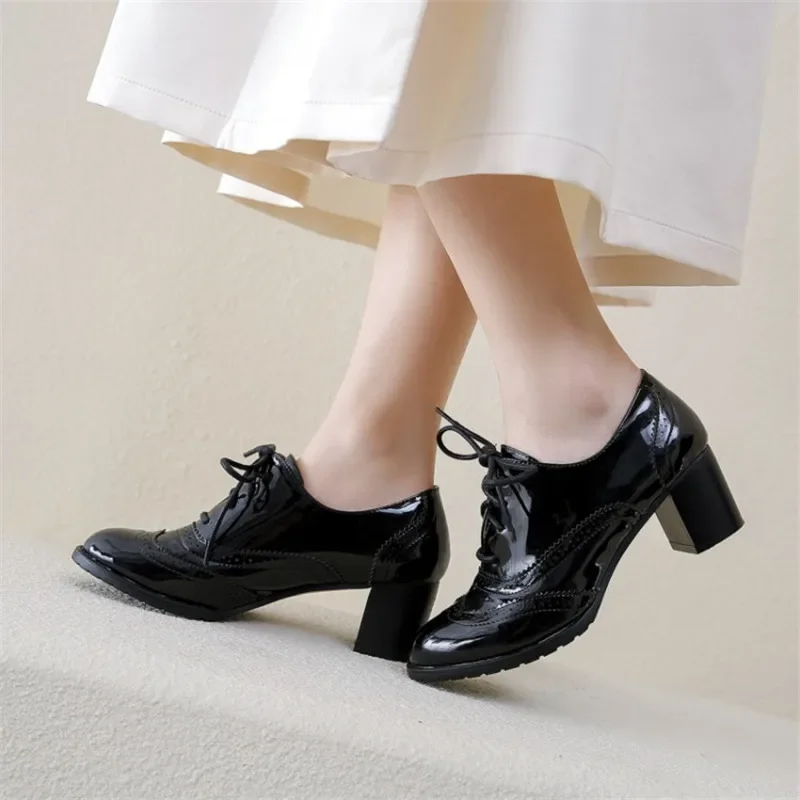 영국 여성 옥스포드 블루 레드 블랙 특허 가죽 하이블록 - Oxford Lace Up Women 리뷰 및 가격
