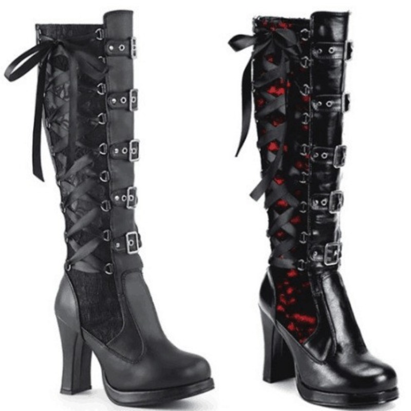 펑크 고딕 스타일 여성용 니하이 부츠 여성용 오토바이  - Knee High Boots Women 리뷰 및 가격